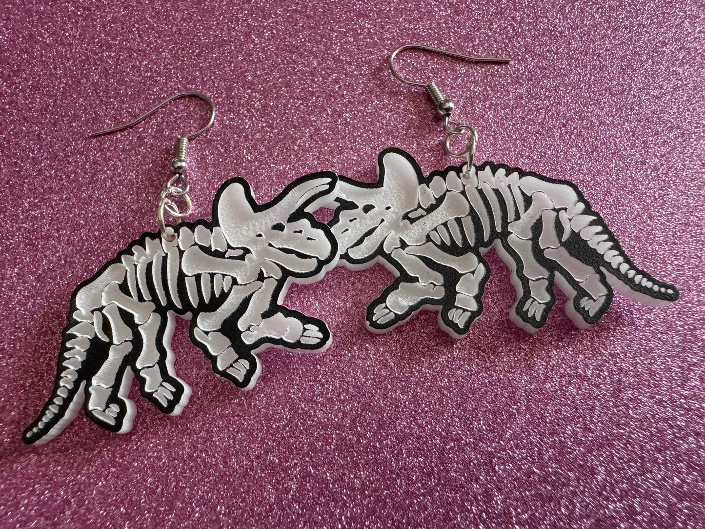 Dinosaur Skeleton Earrings: Laser Cut Acrylic Dinosaurs, Bones, Skeletons, Novelty Earrings, Costume Jewelry, Best Gifts for Her/Him/Them