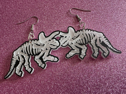 Dinosaur Skeleton Earrings: Laser Cut Acrylic Dinosaurs, Bones, Skeletons, Novelty Earrings, Costume Jewelry, Best Gifts for Her/Him/Them