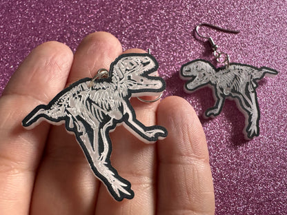 Dinosaur Skeleton Earrings: Laser Cut Acrylic Dinosaurs, Bones, Skeletons, Novelty Earrings, Costume Jewelry, Best Gifts for Her/Him/Them