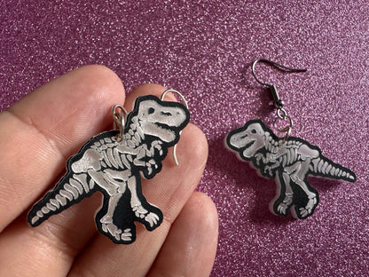 Dinosaur Skeleton Earrings: Laser Cut Acrylic Dinosaurs, Bones, Skeletons, Novelty Earrings, Costume Jewelry, Best Gifts for Her/Him/Them