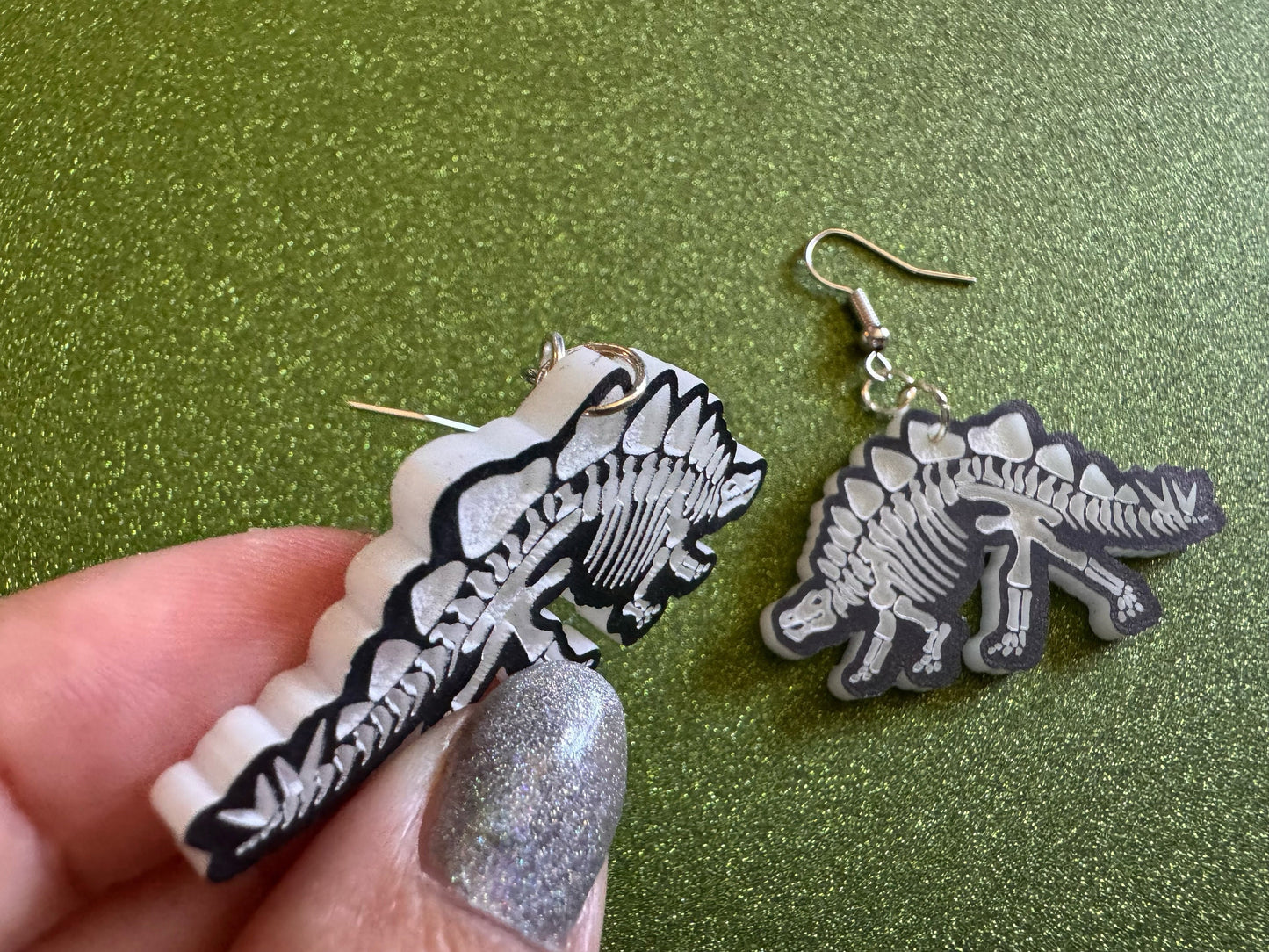 Dinosaur Skeleton Earrings: Laser Cut Acrylic Dinosaurs, Bones, Skeletons, Novelty Earrings, Costume Jewelry, Best Gifts for Her/Him/Them