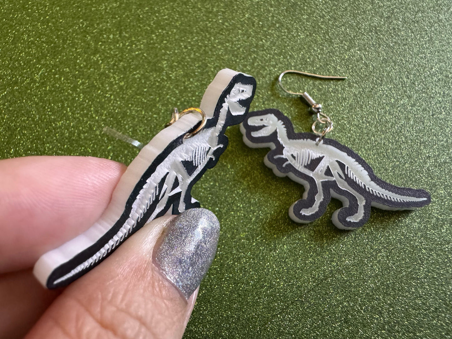 Dinosaur Skeleton Earrings: Laser Cut Acrylic Dinosaurs, Bones, Skeletons, Novelty Earrings, Costume Jewelry, Best Gifts for Her/Him/Them