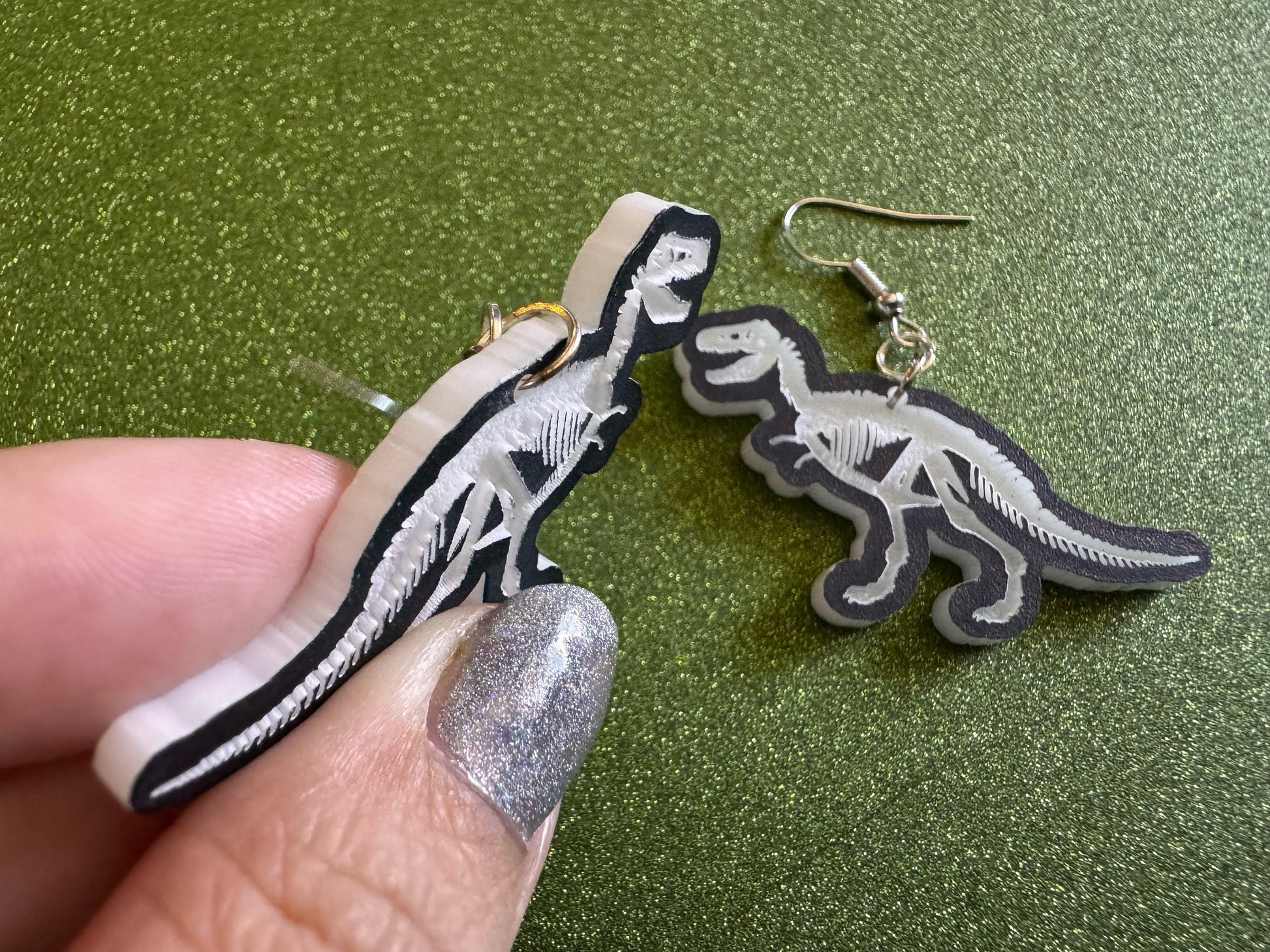 Dinosaur Skeleton Earrings: Laser Cut Acrylic Dinosaurs, Bones, Skeletons, Novelty Earrings, Costume Jewelry, Best Gifts for Her/Him/Them