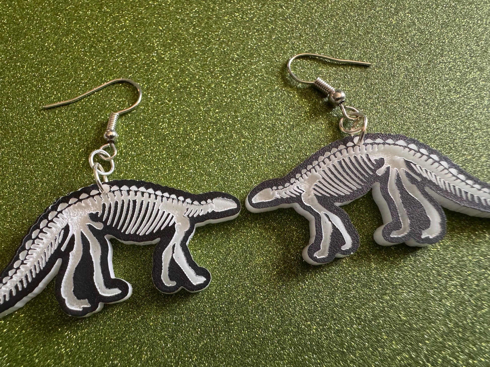 Dinosaur Skeleton Earrings: Laser Cut Acrylic Dinosaurs, Bones, Skeletons, Novelty Earrings, Costume Jewelry, Best Gifts for Her/Him/Them