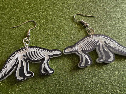 Dinosaur Skeleton Earrings: Laser Cut Acrylic Dinosaurs, Bones, Skeletons, Novelty Earrings, Costume Jewelry, Best Gifts for Her/Him/Them