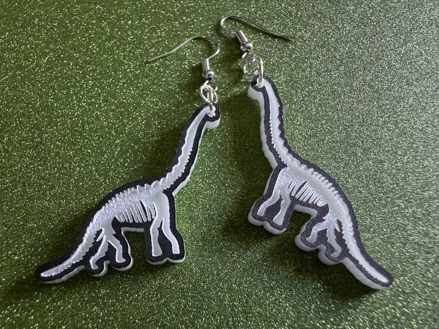 Dinosaur Skeleton Earrings: Laser Cut Acrylic Dinosaurs, Bones, Skeletons, Novelty Earrings, Costume Jewelry, Best Gifts for Her/Him/Them