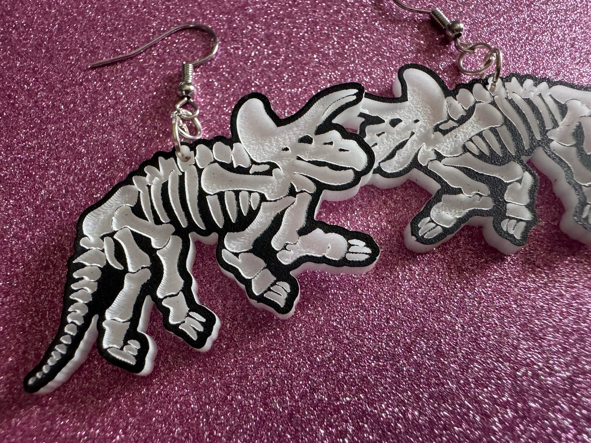 Dinosaur Skeleton Earrings: Laser Cut Acrylic Dinosaurs, Bones, Skeletons, Novelty Earrings, Costume Jewelry, Best Gifts for Her/Him/Them