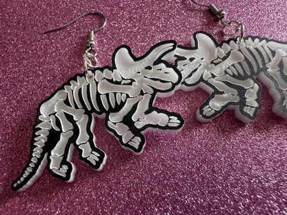 Dinosaur Skeleton Earrings: Laser Cut Acrylic Dinosaurs, Bones, Skeletons, Novelty Earrings, Costume Jewelry, Best Gifts for Her/Him/Them