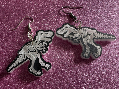 Dinosaur Skeleton Earrings: Laser Cut Acrylic Dinosaurs, Bones, Skeletons, Novelty Earrings, Costume Jewelry, Best Gifts for Her/Him/Them