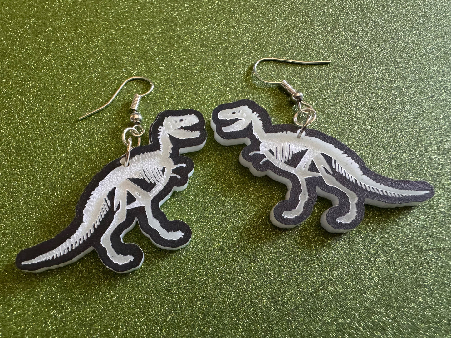 Dinosaur Skeleton Earrings: Laser Cut Acrylic Dinosaurs, Bones, Skeletons, Novelty Earrings, Costume Jewelry, Best Gifts for Her/Him/Them