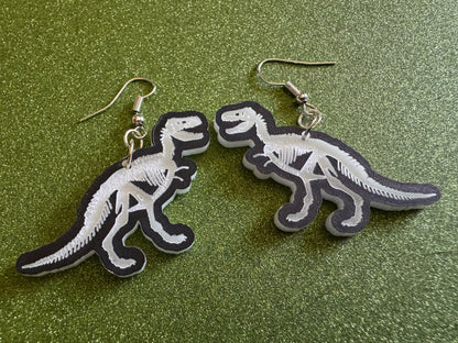 Dinosaur Skeleton Earrings: Laser Cut Acrylic Dinosaurs, Bones, Skeletons, Novelty Earrings, Costume Jewelry, Best Gifts for Her/Him/Them