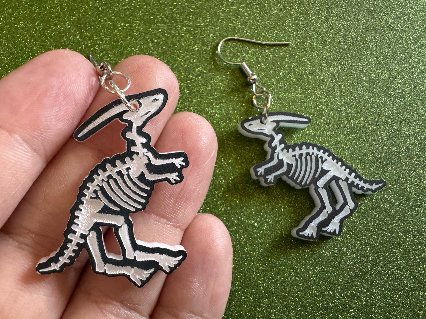 Dinosaur Skeleton Earrings: Laser Cut Acrylic Dinosaurs, Bones, Skeletons, Novelty Earrings, Costume Jewelry, Best Gifts for Her/Him/Them