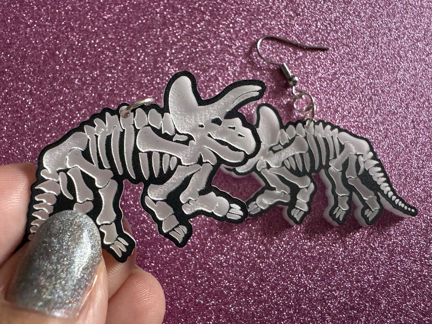 Dinosaur Skeleton Earrings: Laser Cut Acrylic Dinosaurs, Bones, Skeletons, Novelty Earrings, Costume Jewelry, Best Gifts for Her/Him/Them