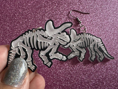 Dinosaur Skeleton Earrings: Laser Cut Acrylic Dinosaurs, Bones, Skeletons, Novelty Earrings, Costume Jewelry, Best Gifts for Her/Him/Them