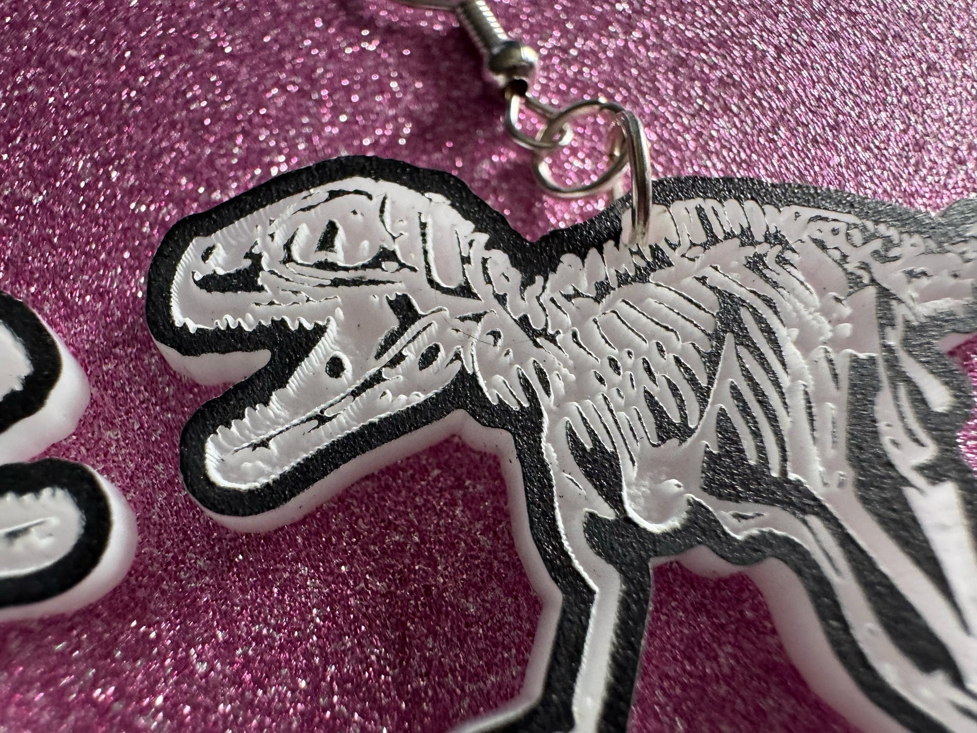 Dinosaur Skeleton Earrings: Laser Cut Acrylic Dinosaurs, Bones, Skeletons, Novelty Earrings, Costume Jewelry, Best Gifts for Her/Him/Them