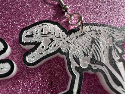 Dinosaur Skeleton Earrings: Laser Cut Acrylic Dinosaurs, Bones, Skeletons, Novelty Earrings, Costume Jewelry, Best Gifts for Her/Him/Them