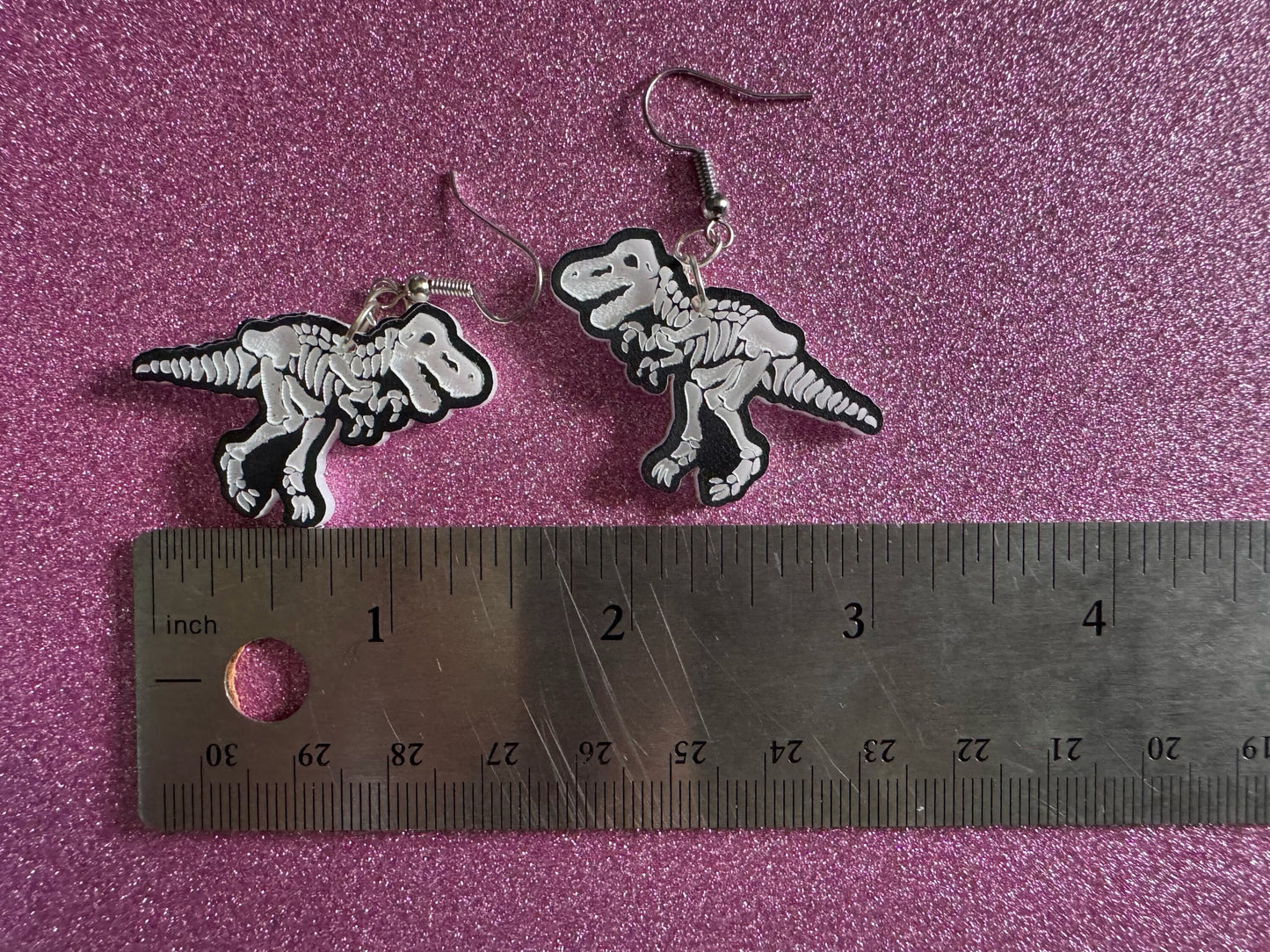 Dinosaur Skeleton Earrings: Laser Cut Acrylic Dinosaurs, Bones, Skeletons, Novelty Earrings, Costume Jewelry, Best Gifts for Her/Him/Them