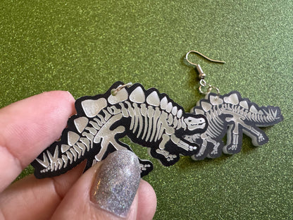 Dinosaur Skeleton Earrings: Laser Cut Acrylic Dinosaurs, Bones, Skeletons, Novelty Earrings, Costume Jewelry, Best Gifts for Her/Him/Them