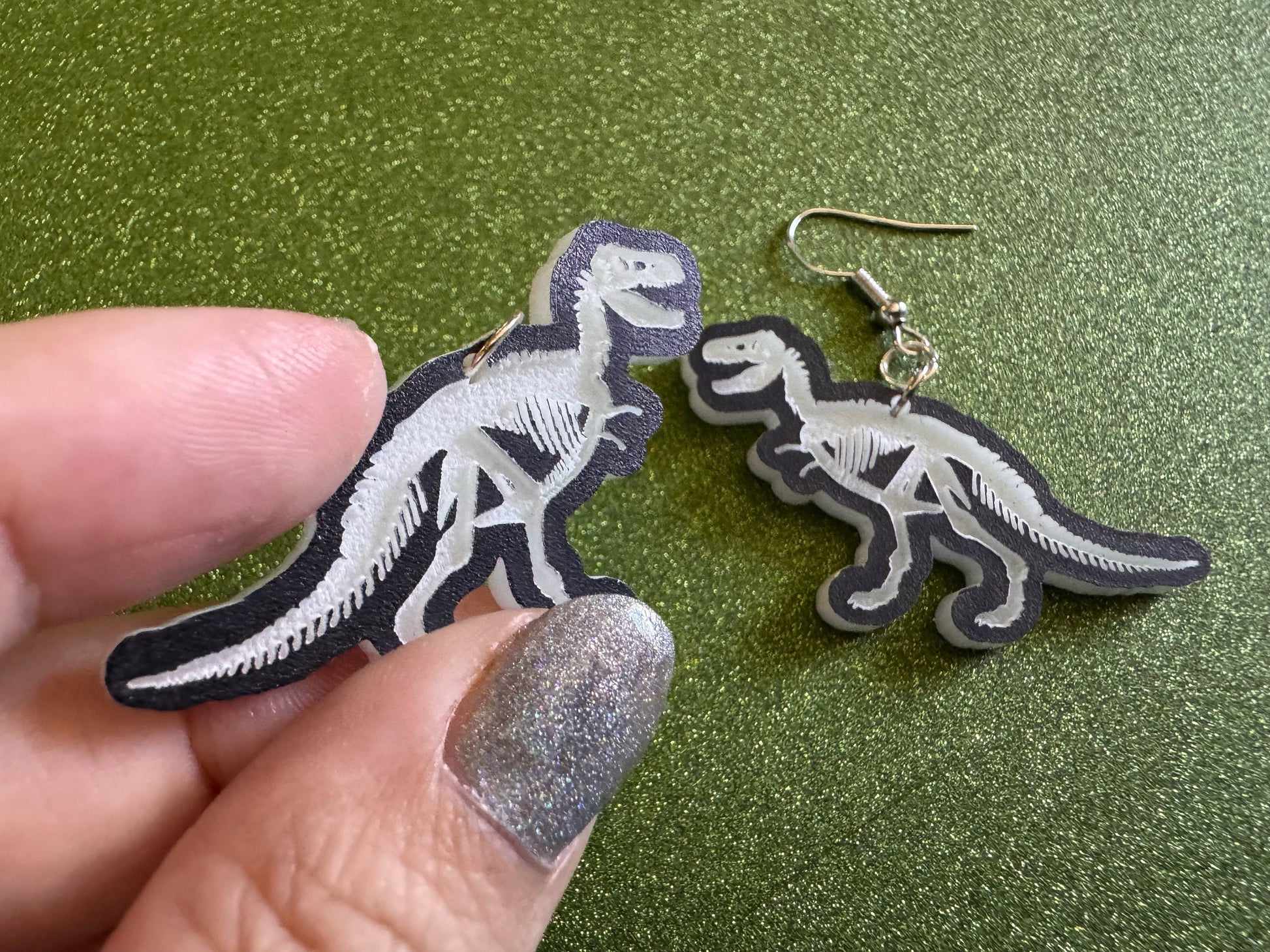 Dinosaur Skeleton Earrings: Laser Cut Acrylic Dinosaurs, Bones, Skeletons, Novelty Earrings, Costume Jewelry, Best Gifts for Her/Him/Them