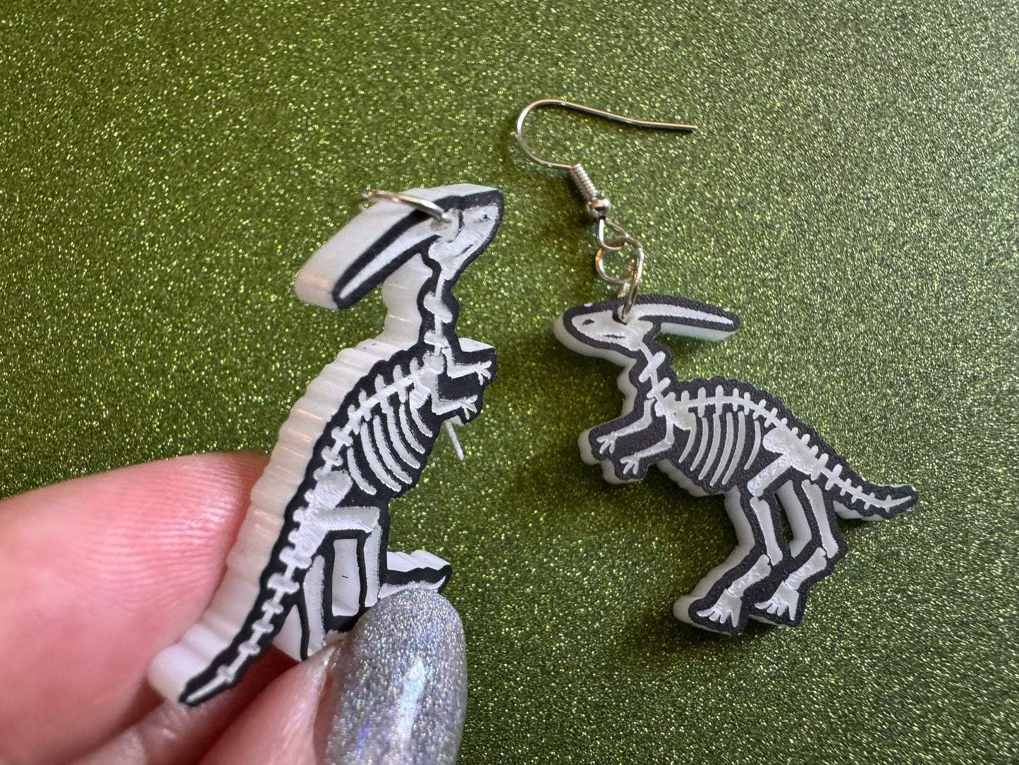 Dinosaur Skeleton Earrings: Laser Cut Acrylic Dinosaurs, Bones, Skeletons, Novelty Earrings, Costume Jewelry, Best Gifts for Her/Him/Them