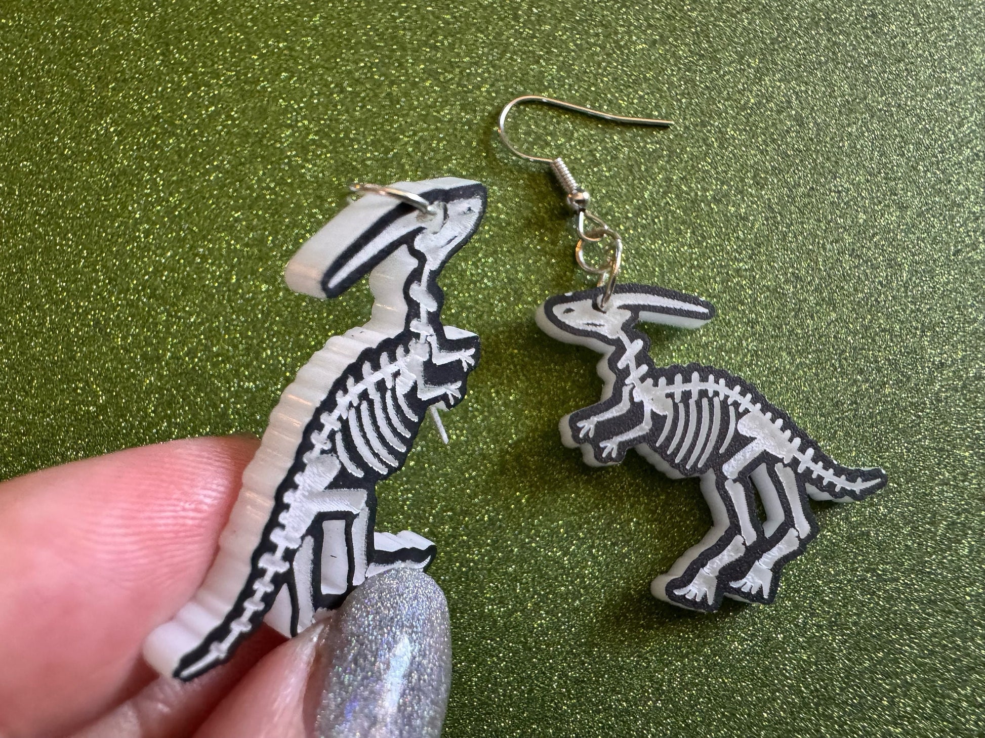 Dinosaur Skeleton Earrings: Laser Cut Acrylic Dinosaurs, Bones, Skeletons, Novelty Earrings, Costume Jewelry, Best Gifts for Her/Him/Them
