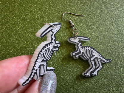 Dinosaur Skeleton Earrings: Laser Cut Acrylic Dinosaurs, Bones, Skeletons, Novelty Earrings, Costume Jewelry, Best Gifts for Her/Him/Them