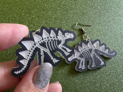 Dinosaur Skeleton Earrings: Laser Cut Acrylic Dinosaurs, Bones, Skeletons, Novelty Earrings, Costume Jewelry, Best Gifts for Her/Him/Them