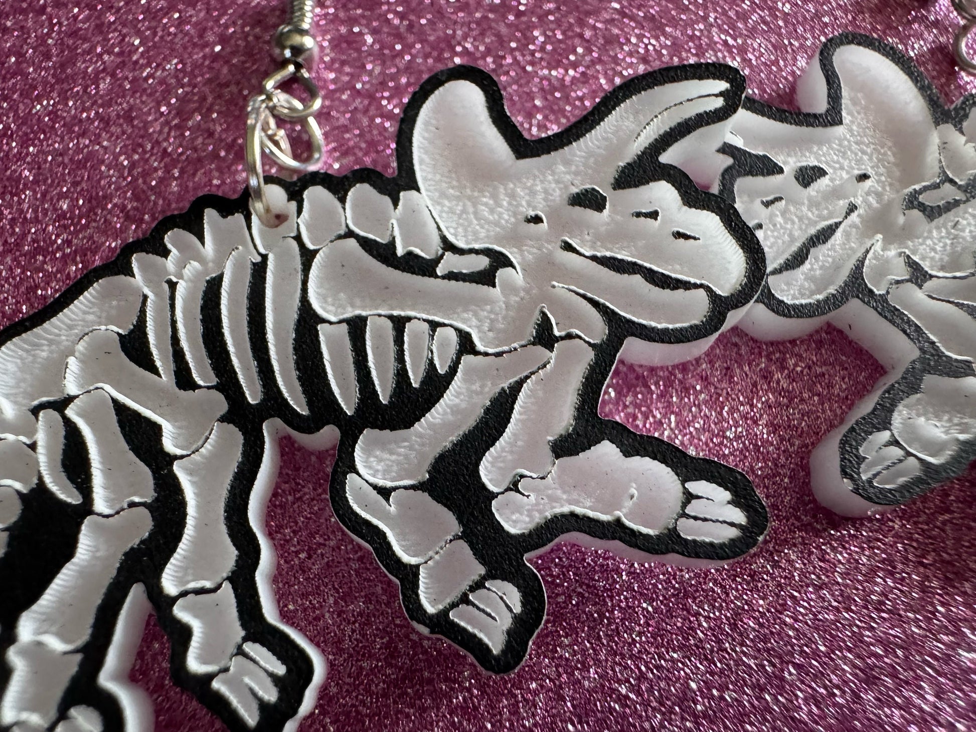 Dinosaur Skeleton Earrings: Laser Cut Acrylic Dinosaurs, Bones, Skeletons, Novelty Earrings, Costume Jewelry, Best Gifts for Her/Him/Them
