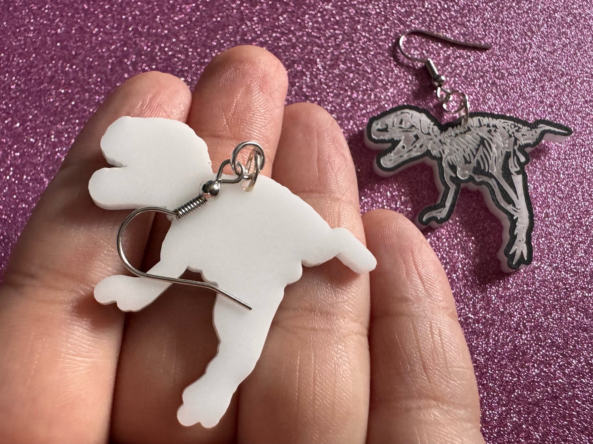 Dinosaur Skeleton Earrings: Laser Cut Acrylic Dinosaurs, Bones, Skeletons, Novelty Earrings, Costume Jewelry, Best Gifts for Her/Him/Them