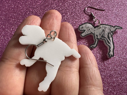 Dinosaur Skeleton Earrings: Laser Cut Acrylic Dinosaurs, Bones, Skeletons, Novelty Earrings, Costume Jewelry, Best Gifts for Her/Him/Them