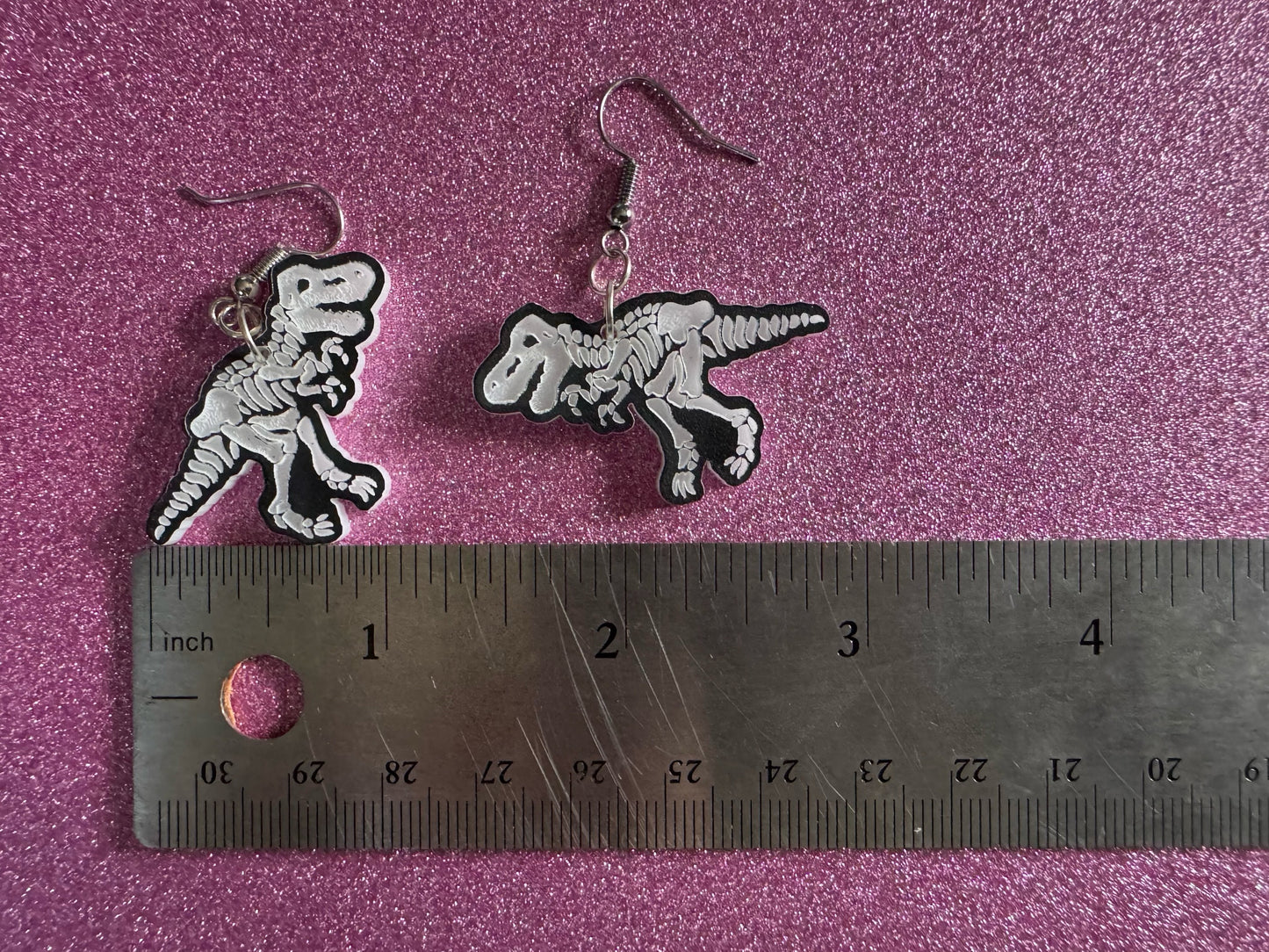 Dinosaur Skeleton Earrings: Laser Cut Acrylic Dinosaurs, Bones, Skeletons, Novelty Earrings, Costume Jewelry, Best Gifts for Her/Him/Them