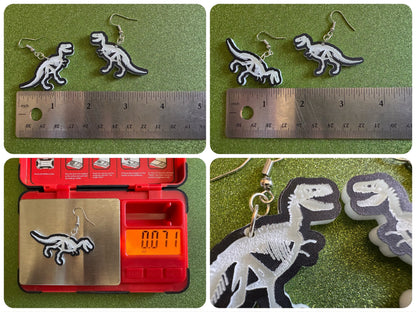 Dinosaur Skeleton Earrings: Laser Cut Acrylic Dinosaurs, Bones, Skeletons, Novelty Earrings, Costume Jewelry, Best Gifts for Her/Him/Them