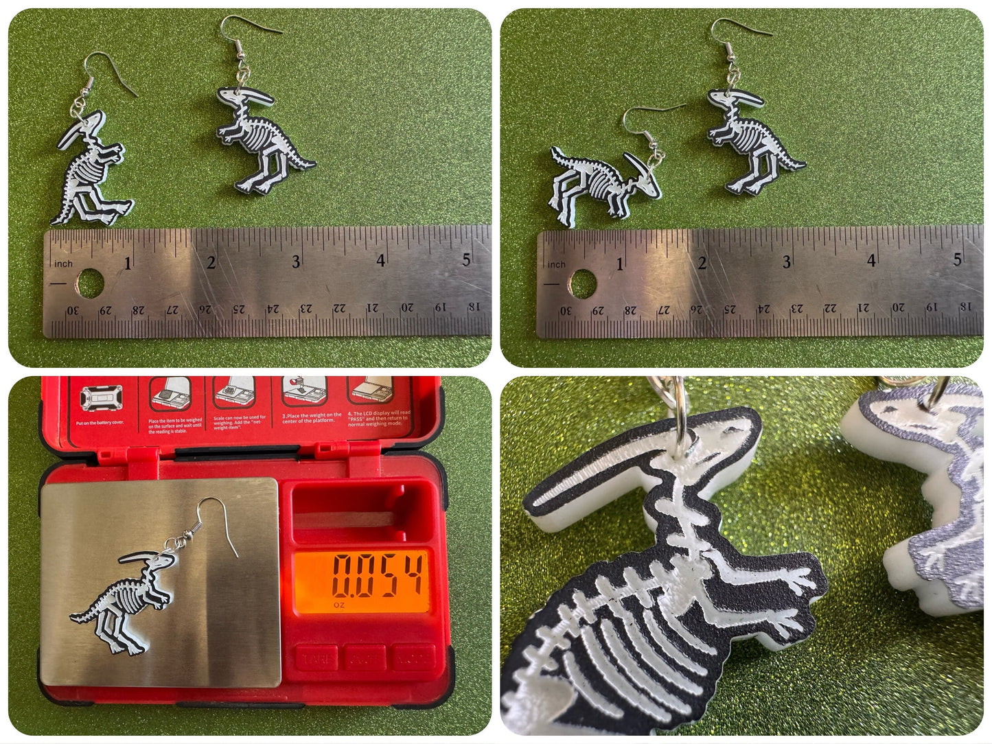 Dinosaur Skeleton Earrings: Laser Cut Acrylic Dinosaurs, Bones, Skeletons, Novelty Earrings, Costume Jewelry, Best Gifts for Her/Him/Them