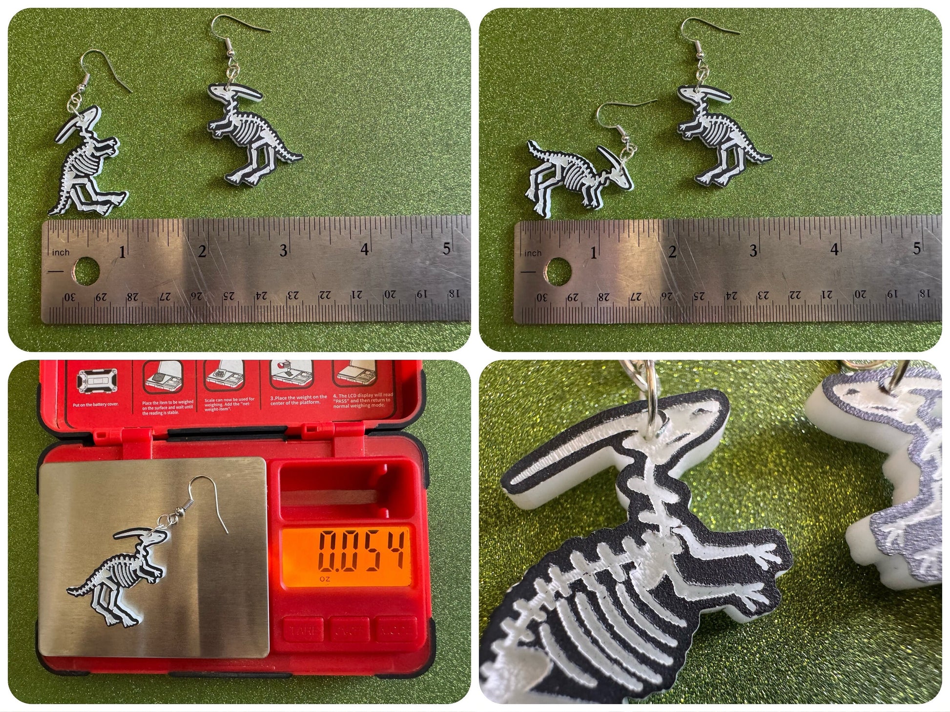 Dinosaur Skeleton Earrings: Laser Cut Acrylic Dinosaurs, Bones, Skeletons, Novelty Earrings, Costume Jewelry, Best Gifts for Her/Him/Them
