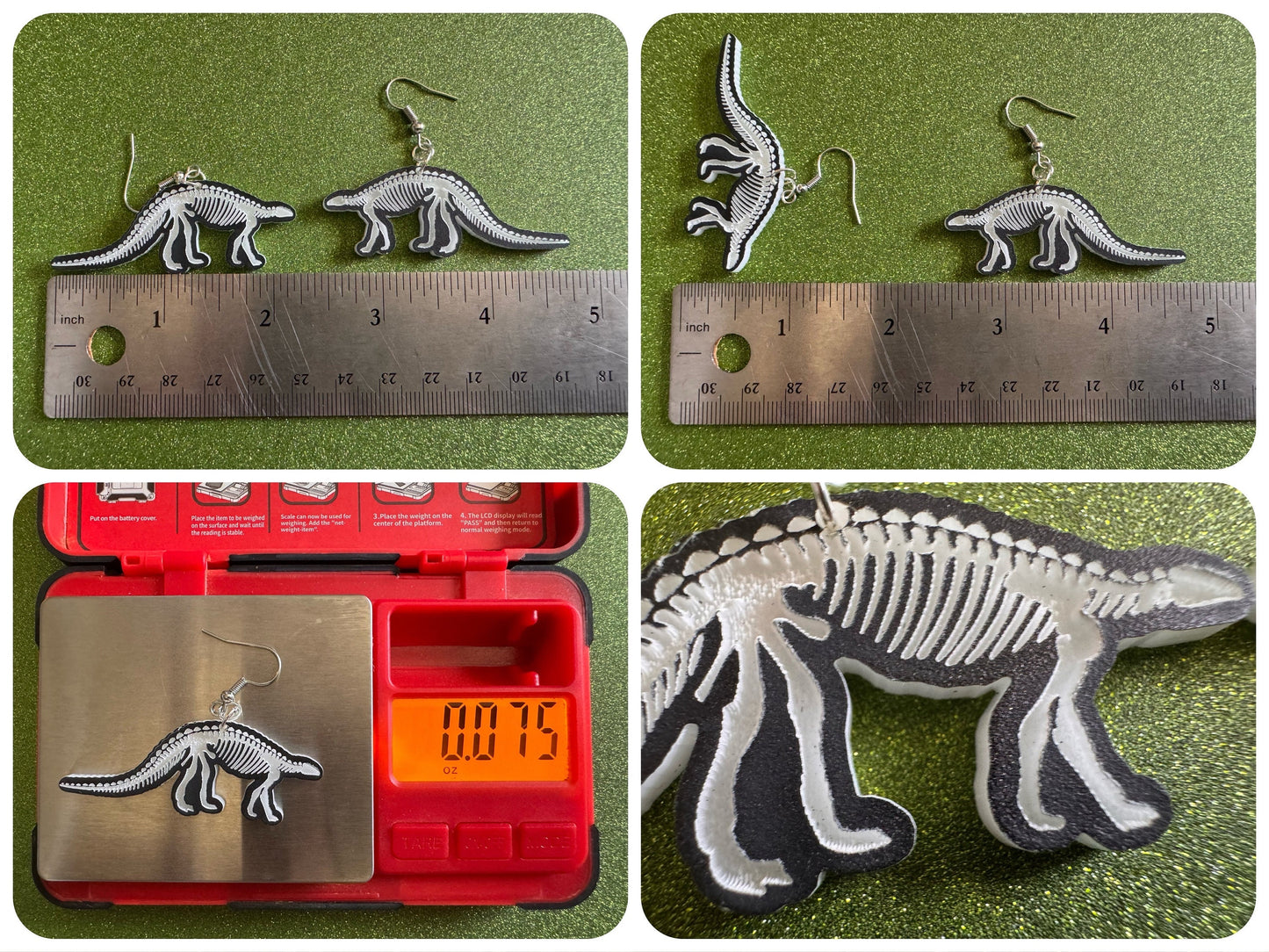 Dinosaur Skeleton Earrings: Laser Cut Acrylic Dinosaurs, Bones, Skeletons, Novelty Earrings, Costume Jewelry, Best Gifts for Her/Him/Them