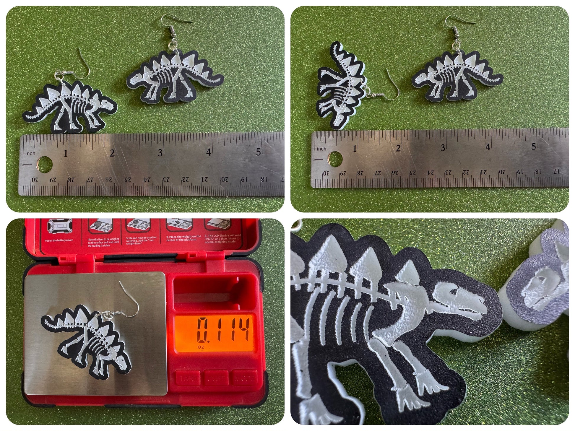 Dinosaur Skeleton Earrings: Laser Cut Acrylic Dinosaurs, Bones, Skeletons, Novelty Earrings, Costume Jewelry, Best Gifts for Her/Him/Them