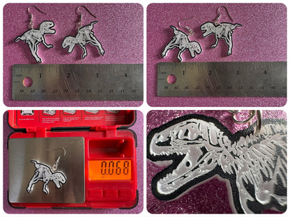 Dinosaur Skeleton Earrings: Laser Cut Acrylic Dinosaurs, Bones, Skeletons, Novelty Earrings, Costume Jewelry, Best Gifts for Her/Him/Them
