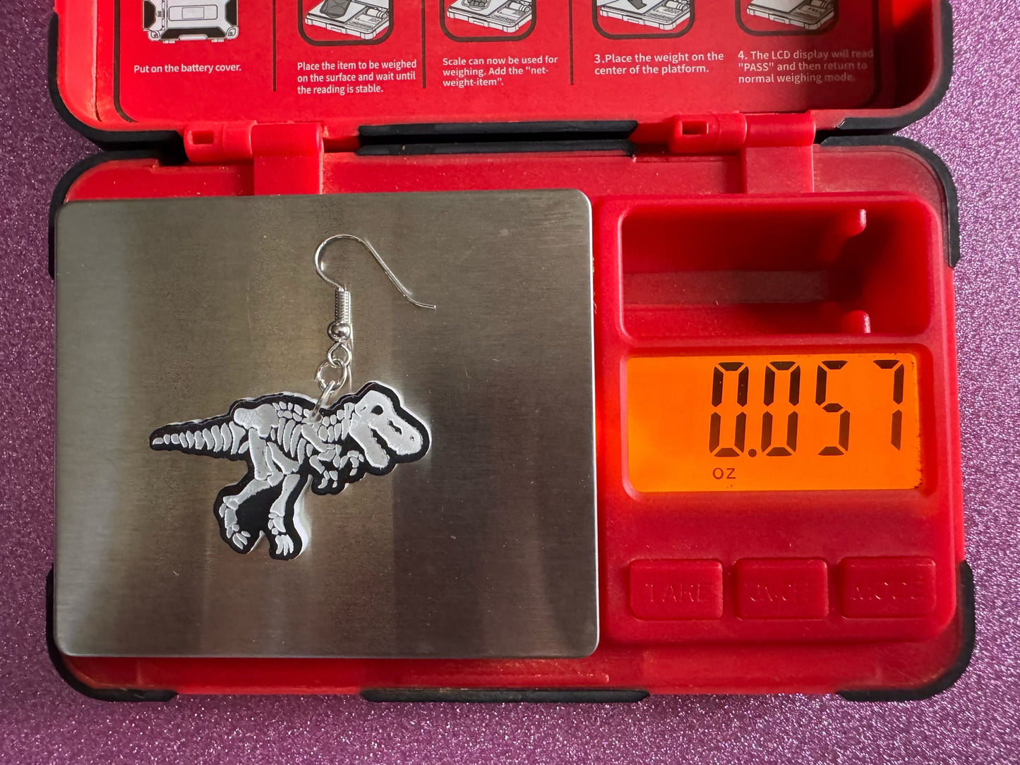 Dinosaur Skeleton Earrings: Laser Cut Acrylic Dinosaurs, Bones, Skeletons, Novelty Earrings, Costume Jewelry, Best Gifts for Her/Him/Them
