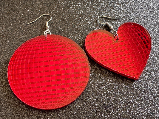 Disco Ball Earrings: Mirrored Laser Cut Acrylic Disco Balls & Hearts, Music, Musical, Retro, Party, Celebrate, Best Gifts for Her/Him/Them