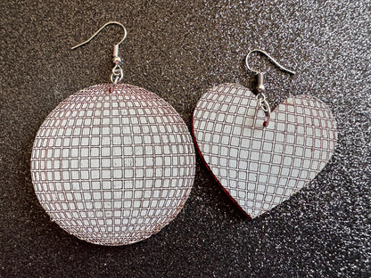 Disco Ball Earrings: Mirrored Laser Cut Acrylic Disco Balls & Hearts, Music, Musical, Retro, Party, Celebrate, Best Gifts for Her/Him/Them