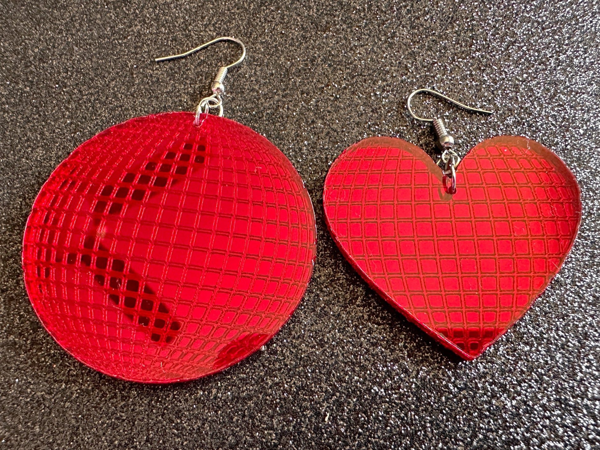 Disco Ball Earrings: Mirrored Laser Cut Acrylic Disco Balls & Hearts, Music, Musical, Retro, Party, Celebrate, Best Gifts for Her/Him/Them