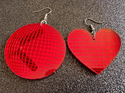Disco Ball Earrings: Mirrored Laser Cut Acrylic Disco Balls & Hearts, Music, Musical, Retro, Party, Celebrate, Best Gifts for Her/Him/Them