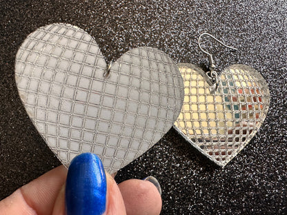 Disco Heart Earrings: Mirrored Laser Cut Acrylic Disco Ball Hearts, Music, Musical, Retro, Party, Celebrate, Best Gifts for Her/Him/Them