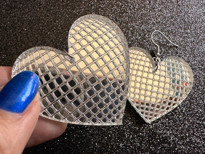 Disco Heart Earrings: Mirrored Laser Cut Acrylic Disco Ball Hearts, Music, Musical, Retro, Party, Celebrate, Best Gifts for Her/Him/Them