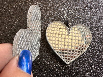 Disco Heart Earrings: Mirrored Laser Cut Acrylic Disco Ball Hearts, Music, Musical, Retro, Party, Celebrate, Best Gifts for Her/Him/Them