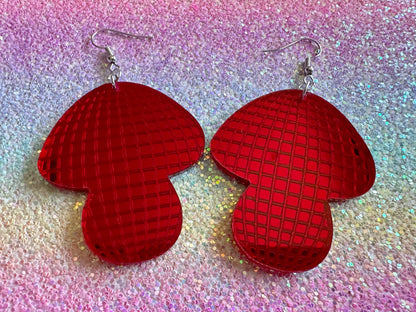 Disco Mushroom Earrings: Mirrored Laser Cut Acrylic Mushrooms, Shroom, Amanita, Retro, Party, Celebrate, Mycology, Gifts for Her/Him/Them