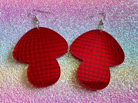 Disco Mushroom Earrings: Mirrored Laser Cut Acrylic Mushrooms, Shroom, Amanita, Retro, Party, Celebrate, Mycology, Gifts for Her/Him/Them