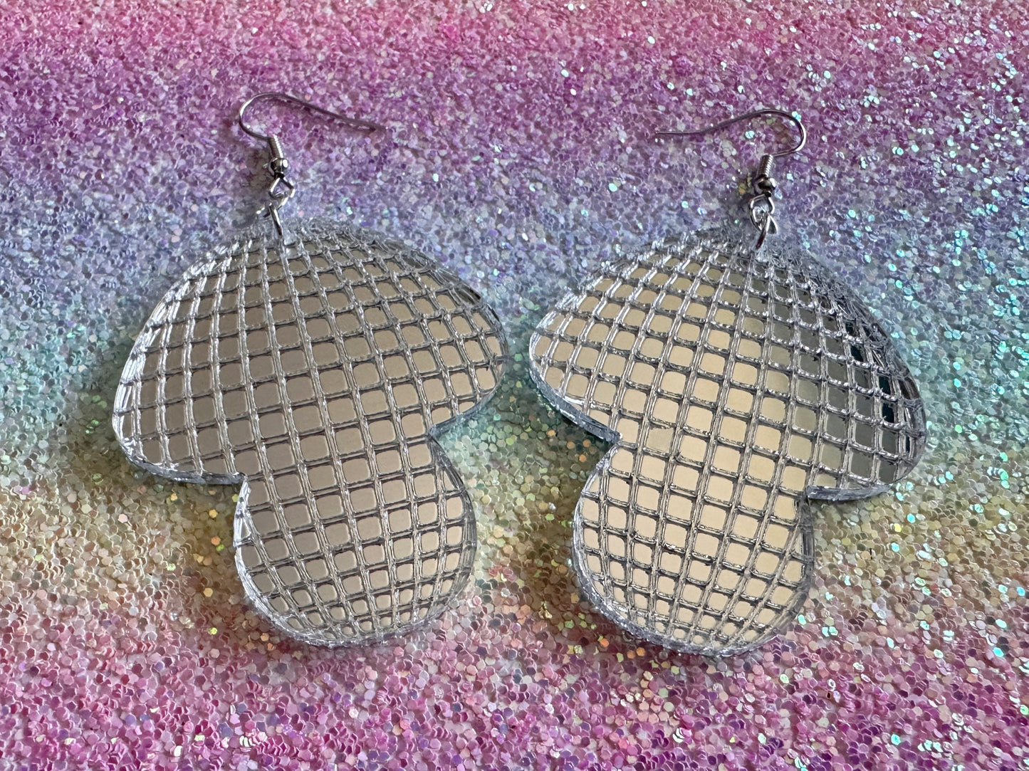 Disco Mushroom Earrings: Mirrored Laser Cut Acrylic Mushrooms, Shroom, Amanita, Retro, Party, Celebrate, Mycology, Gifts for Her/Him/Them