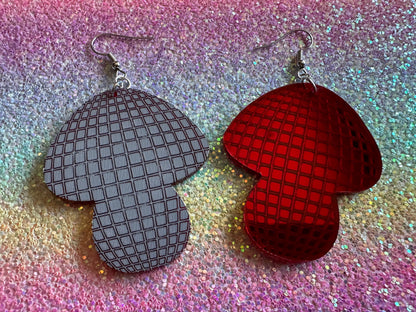 Disco Mushroom Earrings: Mirrored Laser Cut Acrylic Mushrooms, Shroom, Amanita, Retro, Party, Celebrate, Mycology, Gifts for Her/Him/Them