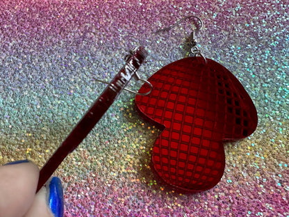 Disco Mushroom Earrings: Mirrored Laser Cut Acrylic Mushrooms, Shroom, Amanita, Retro, Party, Celebrate, Mycology, Gifts for Her/Him/Them